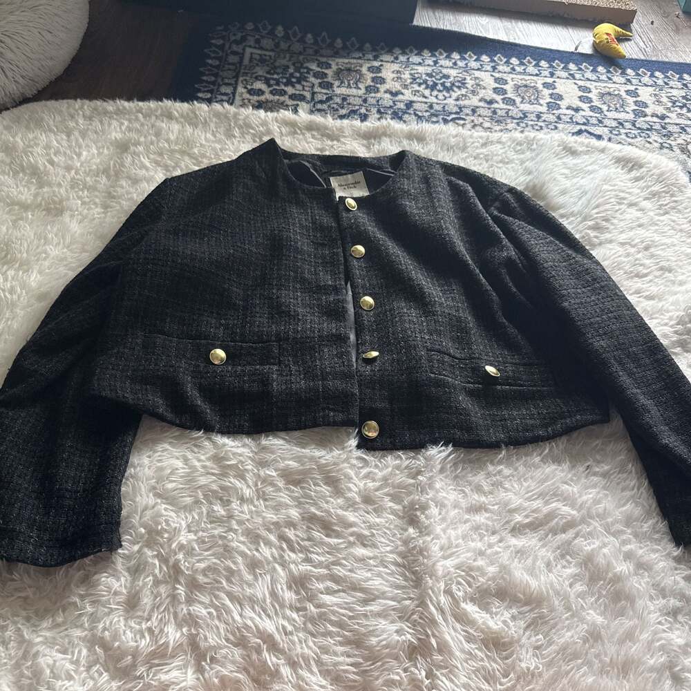 Abercrombie & Fitch‎ Collarless Tweed Boucle Lady Jacket with Gold Buttons XL